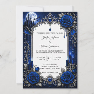 Convite de Casamento Elegante Royal Blue Gótico