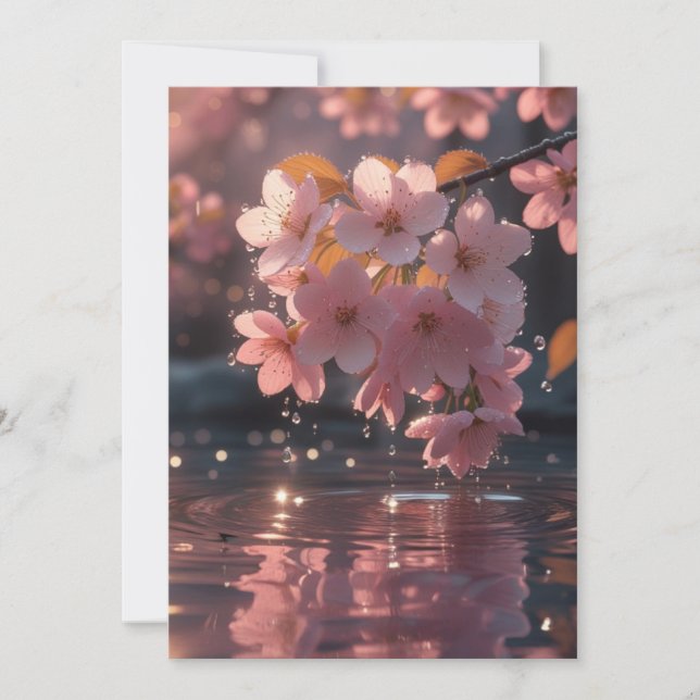 Convite de Casamento Elegante Sakura Sobre a Água  (Frente)