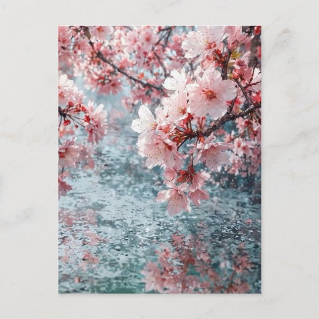 Convite de Casamento Elegante Sakura Sobre a Água  (Frente)