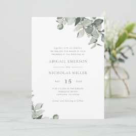 Convite de Casamento Elegante Simples de Eucalipto