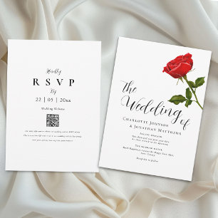 Convite de Casamento Elegante Simples Rosa Vermelh