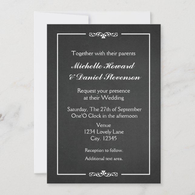 Convite de Casamento Elegante Simples Vintage Giz (Frente)