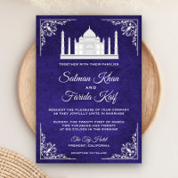 Convite de Casamento Elegante Taj Mahal Roxo Real