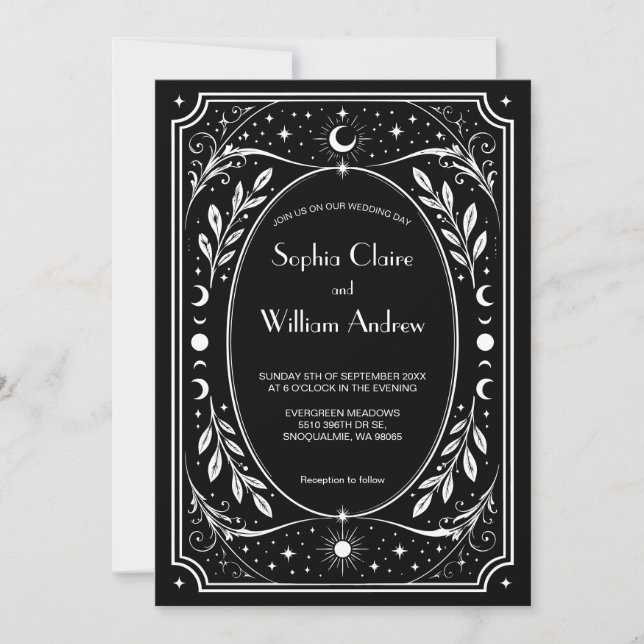 Convite de Casamento Elegante Tarot Gótico (Frente)