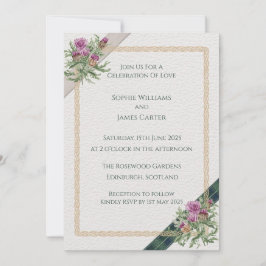 Convite de Casamento Elegante Tartan Celtic Thistl