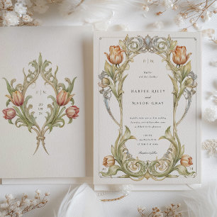 Convite de Casamento Elegante Tulipa Art Nouveau