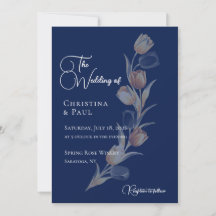 Convite de Casamento Elegante Tulipa Azul-Marinho
