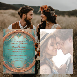 Convite de Casamento Elegante Turquesa Cobre