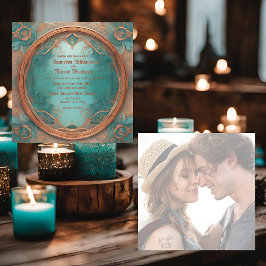 Convite de Casamento Elegante Turquesa Cobre