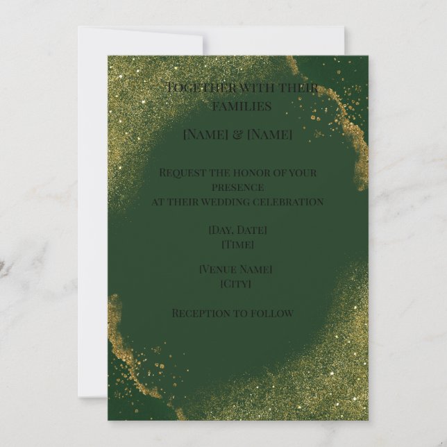 Convite de Casamento Elegante Verde Dourado com Br (Frente)