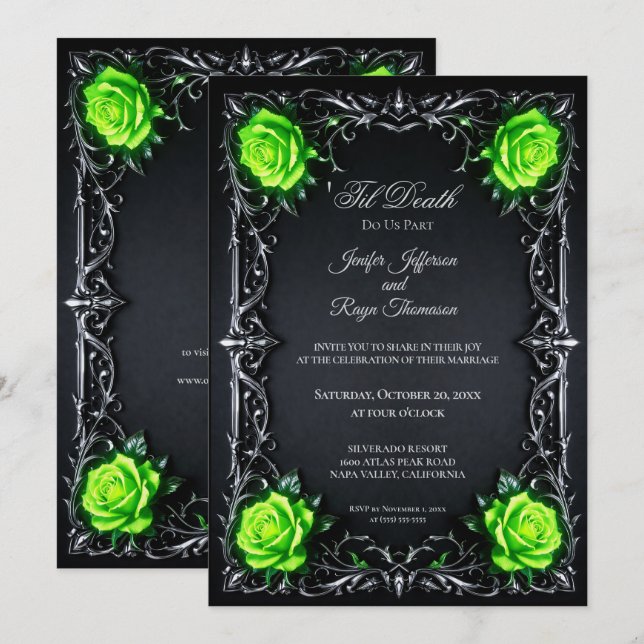 convite de casamento Elegante Verde Gótico (Frente/Verso)