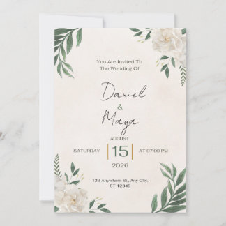 Convite de Casamento Elegante Verdejante Rosa Bran