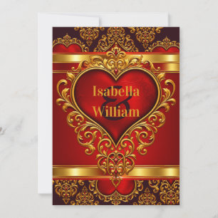 Convite de Casamento Elegante Vermelho Preto Doura