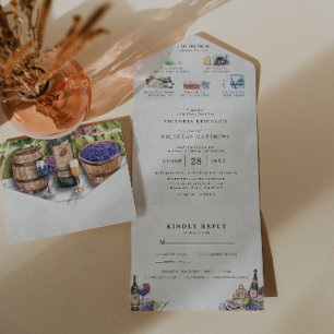 Convite de Casamento Elegante Vinícola Tudo em Um