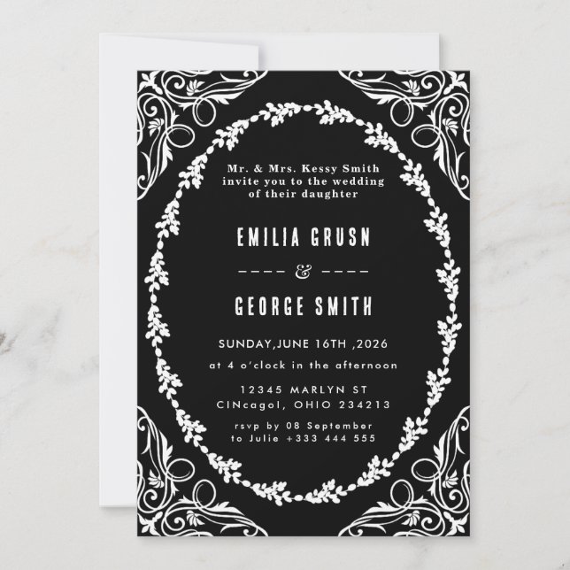 Convite de Casamento Elegante Vintage (Frente)