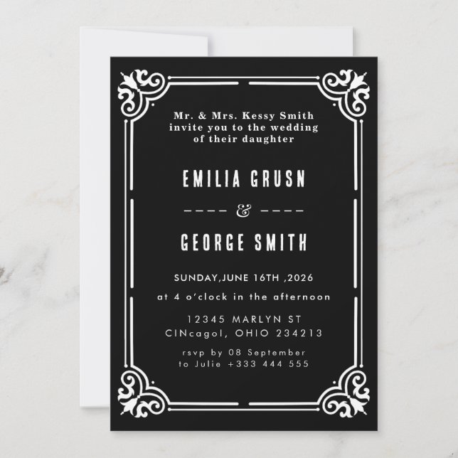 Convite de Casamento Elegante Vintage (Frente)