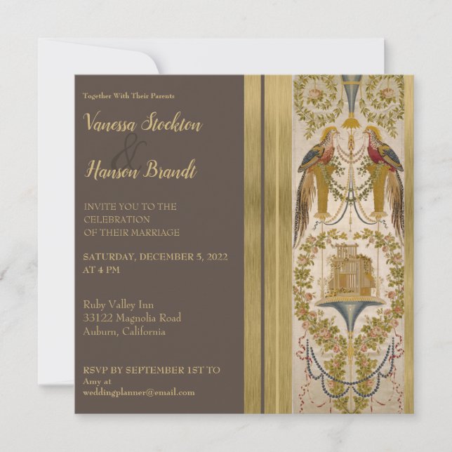 Convite de Casamento Elegante Vintage Bordado (Frente)