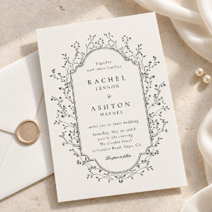 Convite de Casamento Elegante Vintage Botânico Mar
