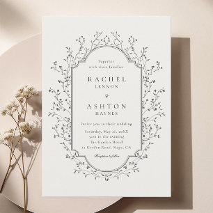 Convite de Casamento Elegante Vintage Botânico Mar