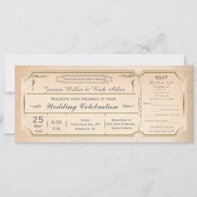 Convite de Casamento Elegante Vintage com RSVP (Frente)
