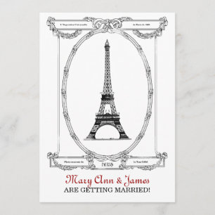 Convite de Casamento Elegante Vintage Paris