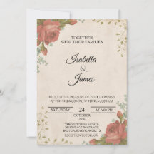 Convite de Casamento Elegante Vintage Rosa Burgund