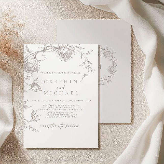 Convite de Casamento Elegante Vintage Sépia (Criador carregado)