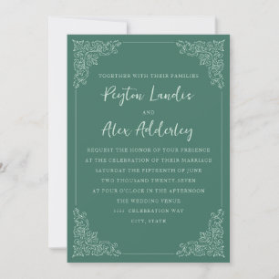 Convite de Casamento Elegante Vintage Verde Branco