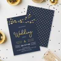 Convite de Casamento Elegantes Cordas de Luzes Azu