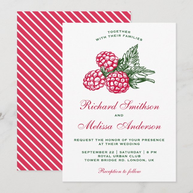 Convite de Casamento Elegantes Frutas Vermelhas (Frente/Verso)