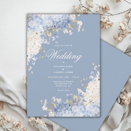 Convite de Casamento Elegantes Hortênsias Azuis e 