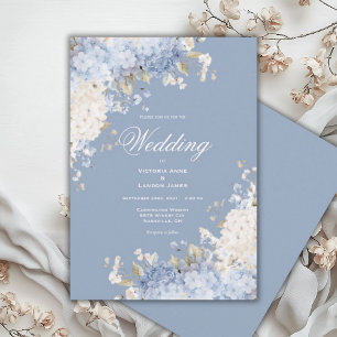 Convite de Casamento Elegantes Hortênsias Azuis e 