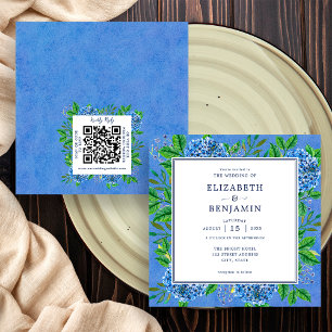Convite de Casamento Elegantes Hortênsias com Códi