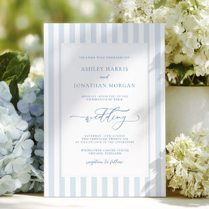 Convite de Casamento Elegantes Listras Azuis