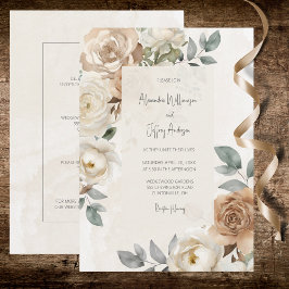 Convite de Casamento Elegantes Rosas de Marfim