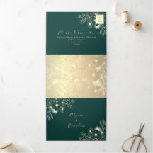 Convite de casamento em 3 em 1 esmeralda verde tri