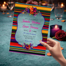 Convite de casamento em acrílico com flores mexica
