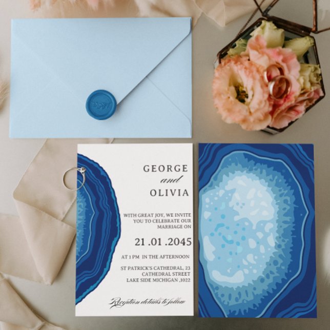 Convite de Casamento em Ágata Azul Cortada  (Criador carregado)
