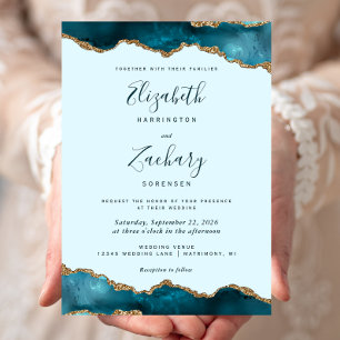 Convite de Casamento em Ágata Azul Pastel Moderno