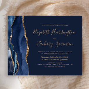 Convite de Casamento em Ágata Dourada Azul Marinho