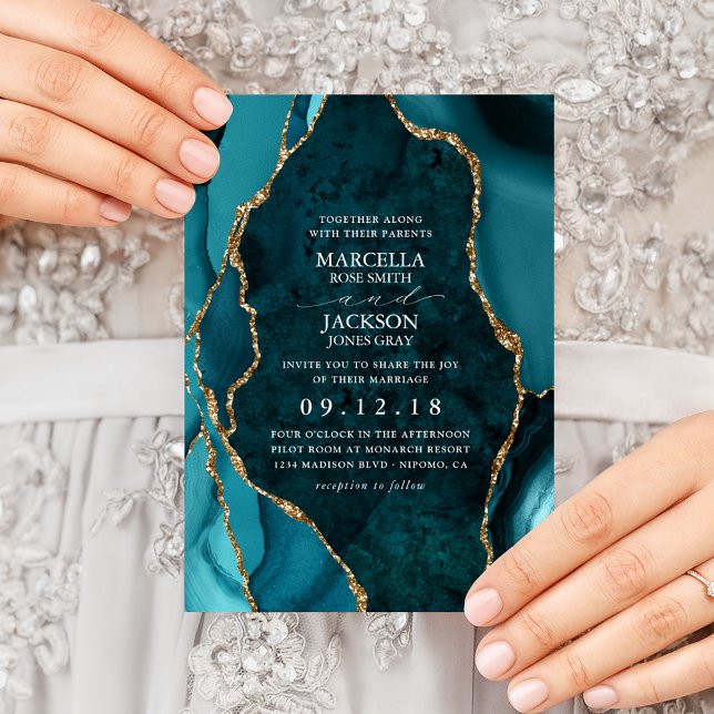 Convite de Casamento em Ágata Mármore Azul e Doura (Criador carregado)