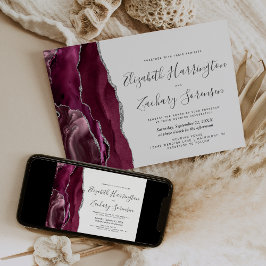 Convite de Casamento em Ágata Prata Burgundy Moder