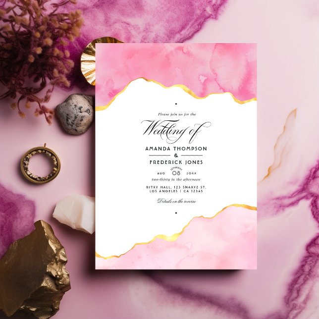 Convite de Casamento em Ágata Rosa e Dourado (Criador carregado)