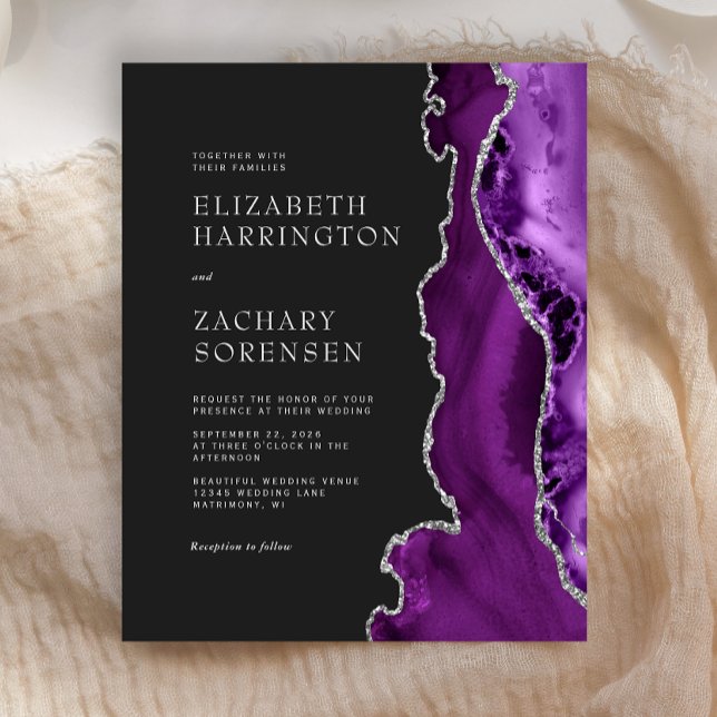 Convite de Casamento em Ágata Roxa Orçamento Prata (Criador carregado)