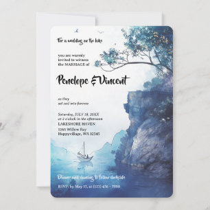 Convite de casamento em aquarela à beira de um lag