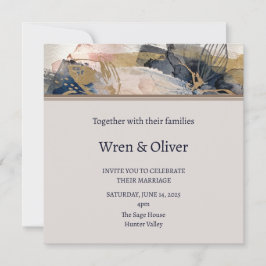 Convite de Casamento em Aquarela Azul Naval Abstra