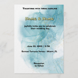 Convite de Casamento em Aquarela Azul Turquesa Ele