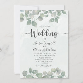 Convite de casamento em aquarela de eucalipto em v