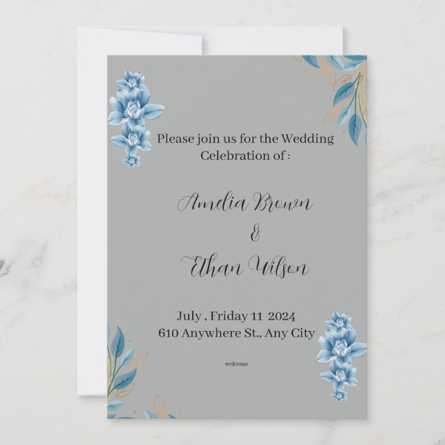 Convite de Casamento em Aquarela Elegante (Frente)