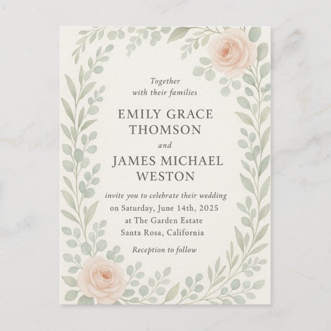 Convite de Casamento em Aquarela Elegante com Elem (Frente)
